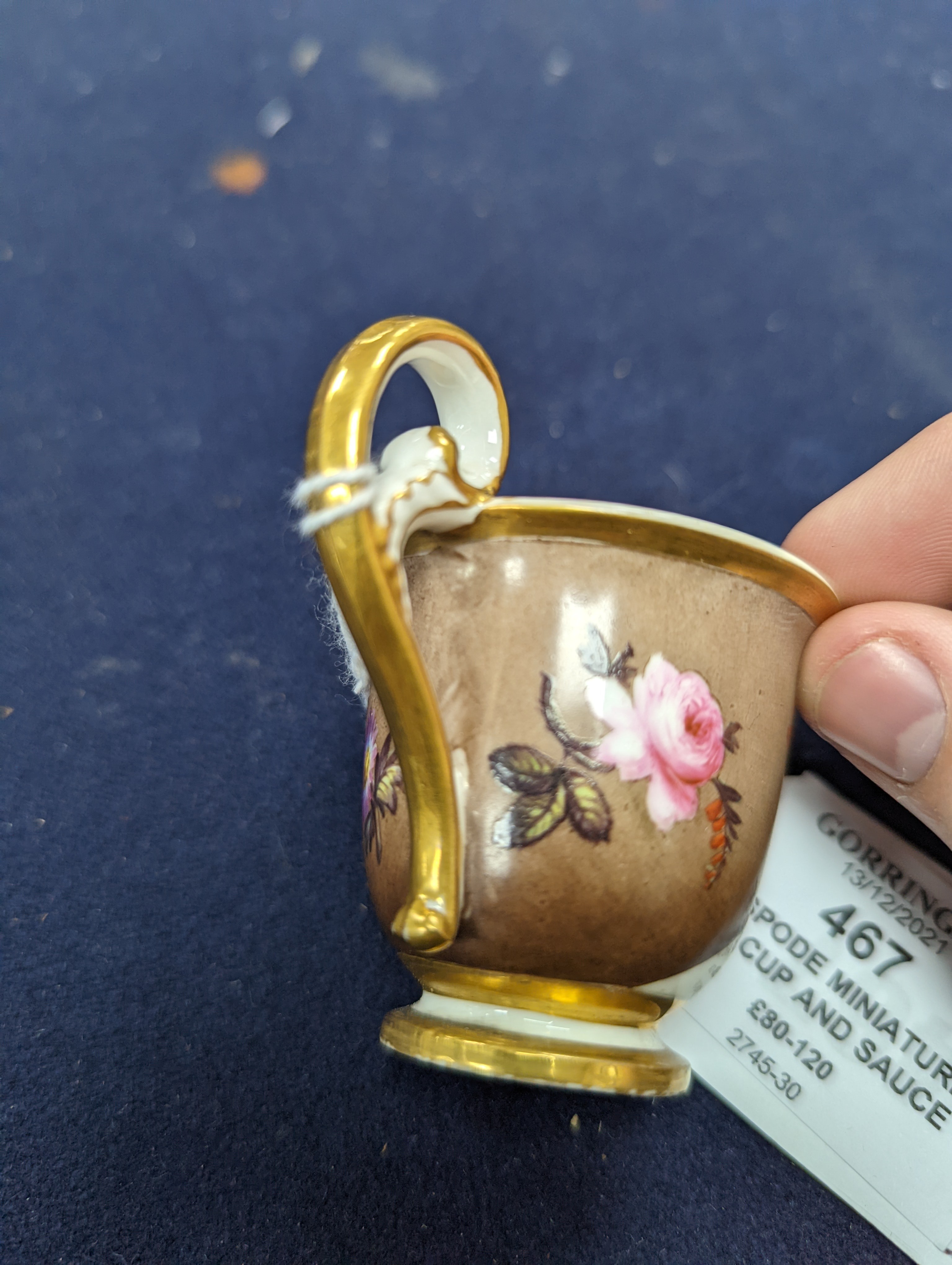 A Spode miniature teacup and saucer, c.1820. Provenance - Mona Sattin collection of miniature cups and saucers, collection no. 119.